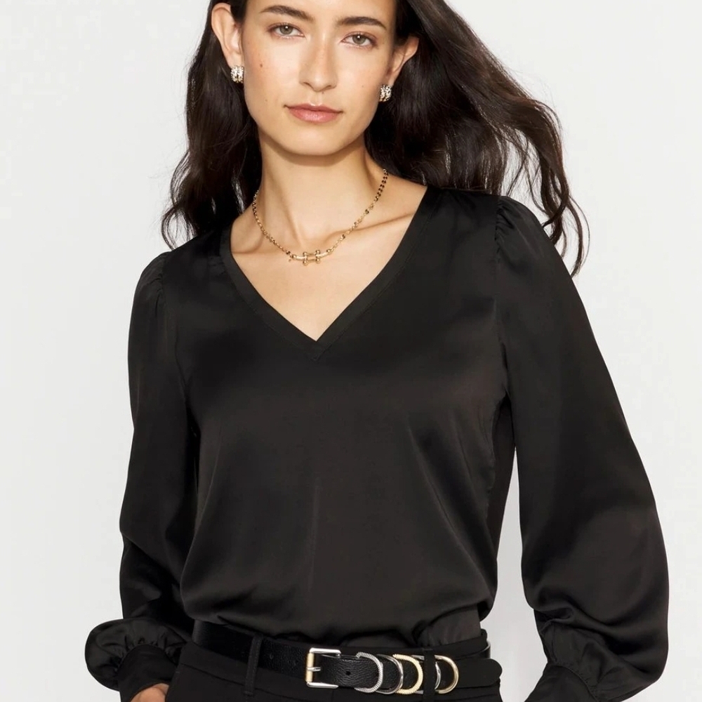 White House Black Market Black Satin Blouse